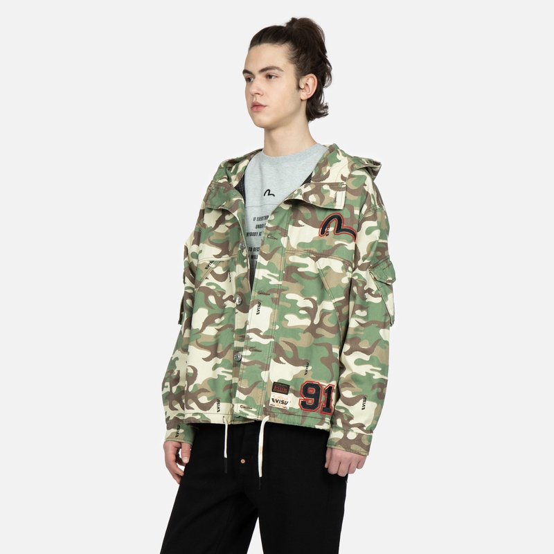 Shop EVISU 全印迷彩Logo拉链连帽外套 - 迷彩 2ESHTM3JK234LFCT