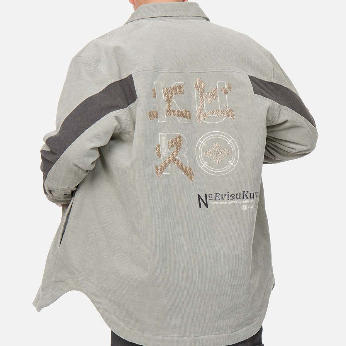 Shop EVISU Baju Kelabu Corduroy Lengan Panjang dengan Sulaman Logo Patchwork. 2EAGNM1SJ143LFOQ