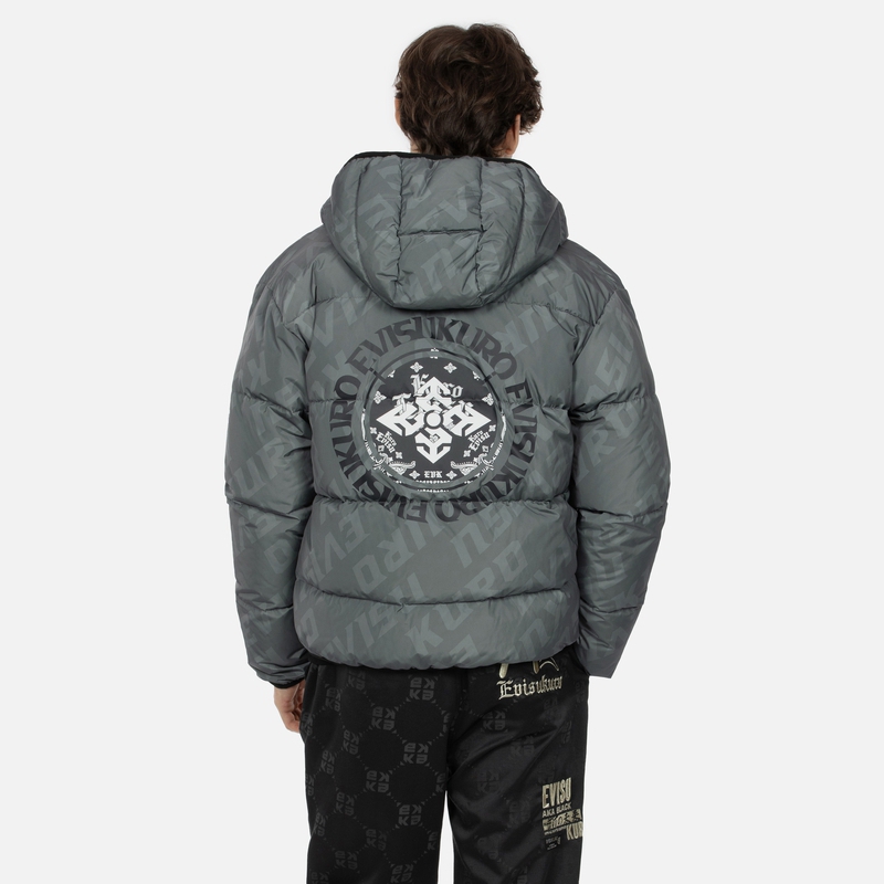 EVISU  Grey All-Over Printed Hooded Puffer Jacket 2EAGNM3NJ5102XXPL 圖 4