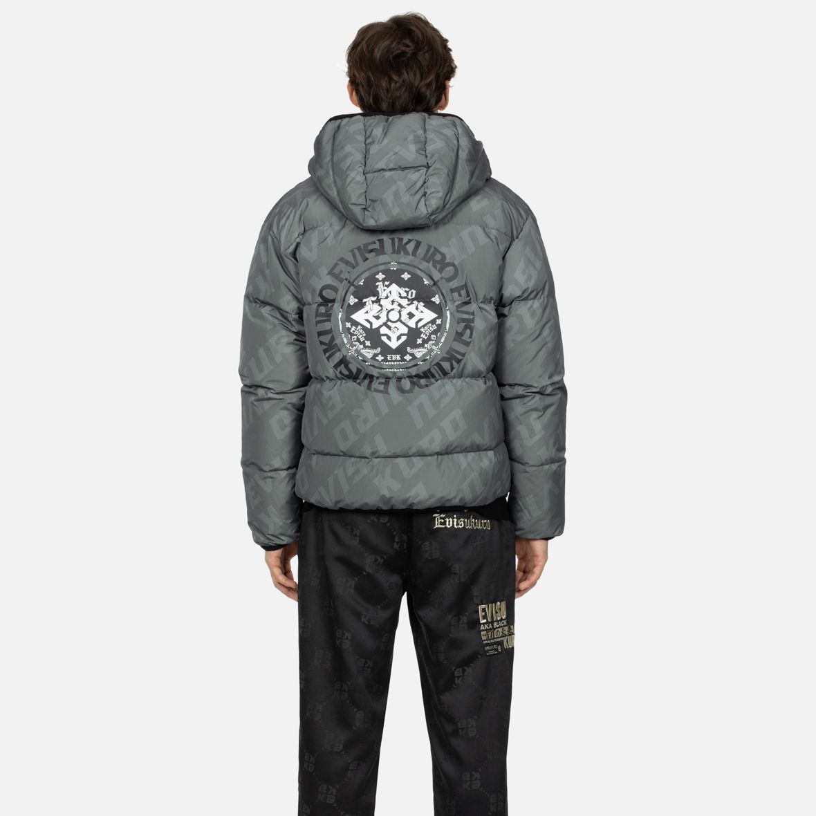 EVISU  Grey All-Over Printed Hooded Puffer Jacket 2EAGNM3NJ5102XXPL 圖 7