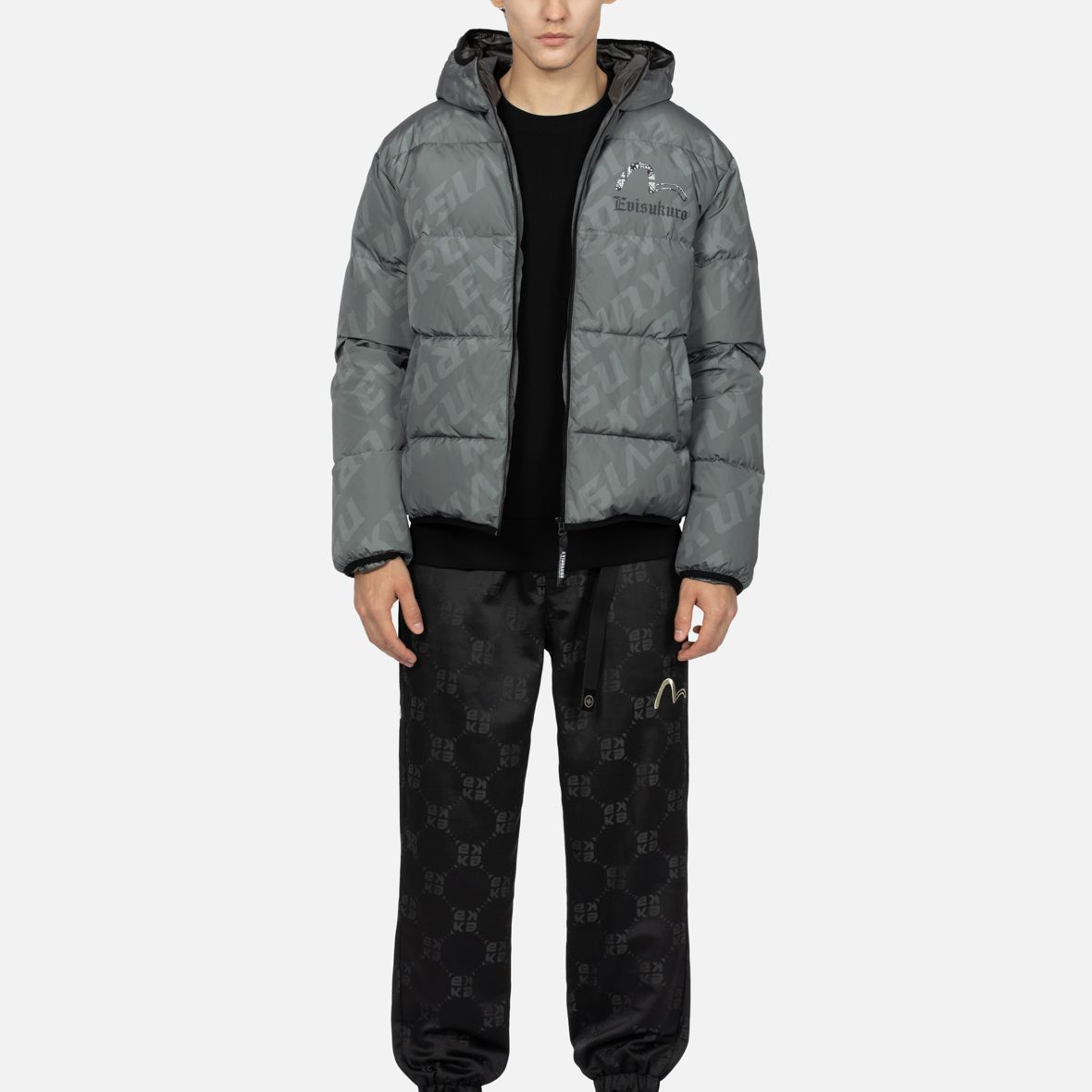 EVISU  Grey All-Over Printed Hooded Puffer Jacket 2EAGNM3NJ5102XXPL 圖 8