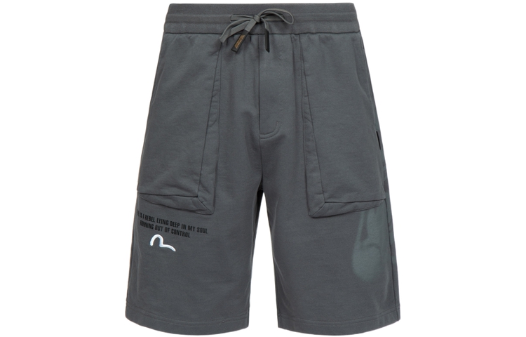EVISU  Grey Shorts with Seagull Embroidery & Buddha Print Design. 2ESHTM3ST580LFCT