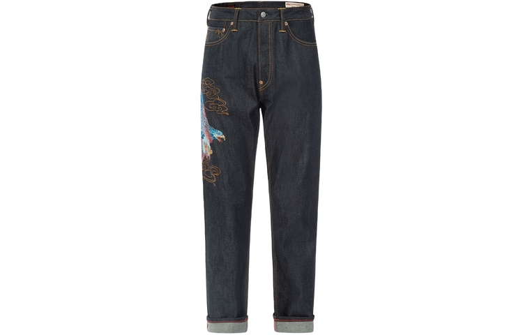 EVISU  High-Waist Straight-Leg Button Blue Printed Jeans 2ESHTM3JE15817CS 圖 2