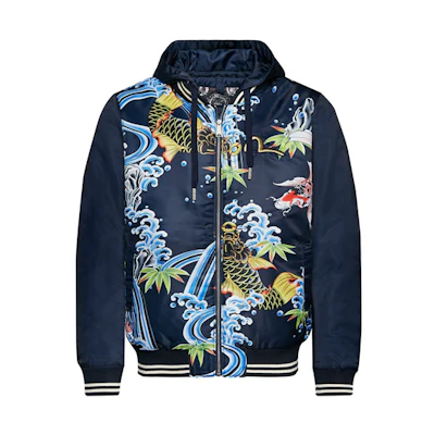 EVISU Hoodie Jacket with Small M Embroidery and Painted Koi Design. 1EAHTM9JK721XX