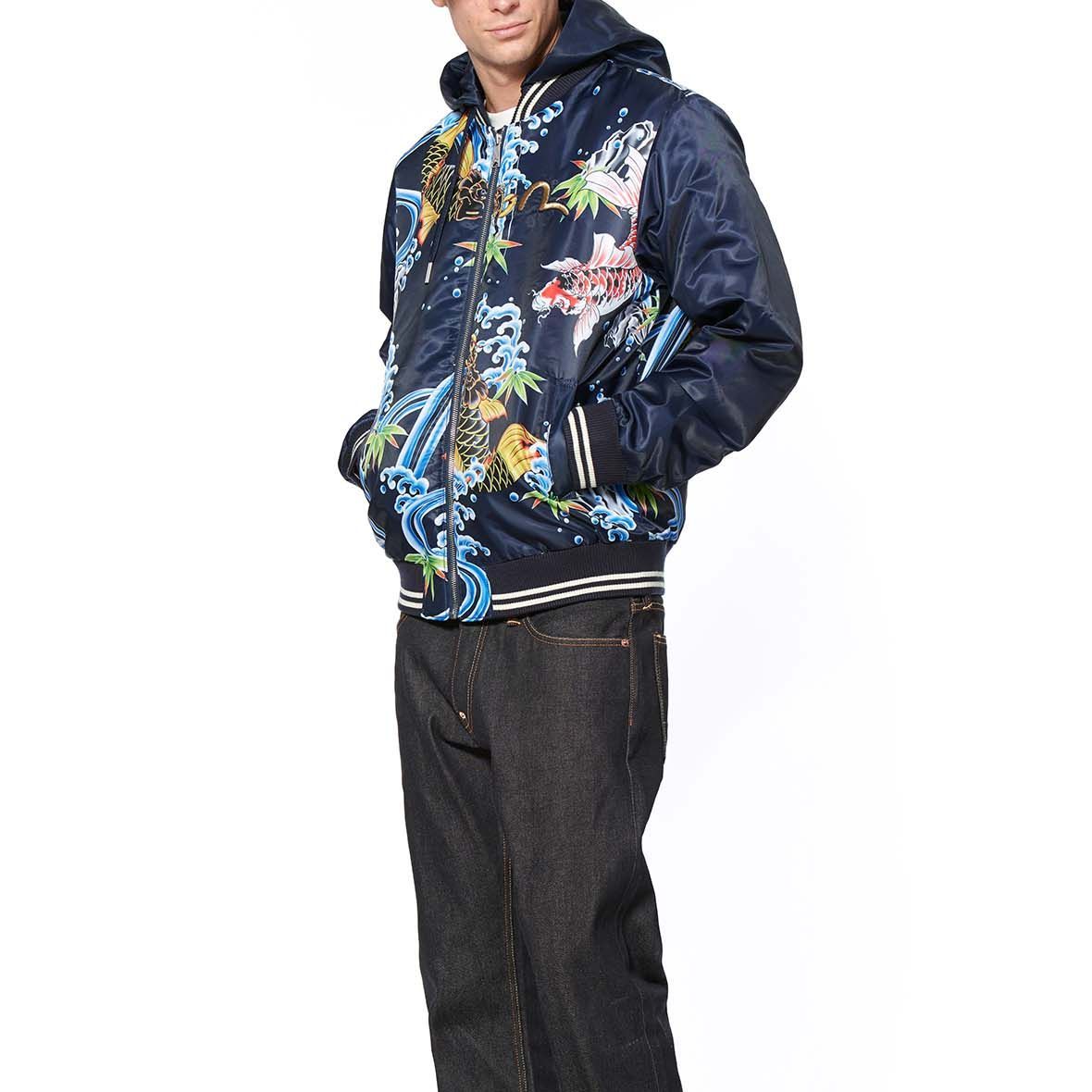 Shop EVISU 小M刺繡與手繪鯉魚設計連帽外套 1EAHTM9JK721XX