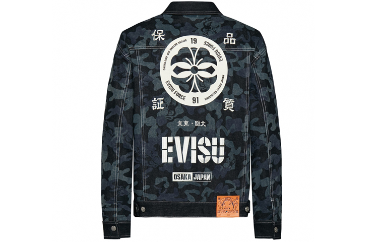 EVISU  Japanese Emblem Print Denim Jacket Deep Blue 1EAHTM9DJ131XX