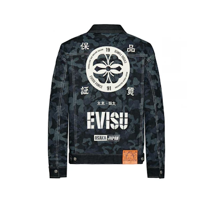 EVISU Japanese Emblem Print Denim Jacket Deep Blue 1EAHTM9DJ131XX