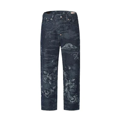 EVISU Japanese Embossed Pattern Denim Jeans in Blue. 2ESHTM2JE134STCT