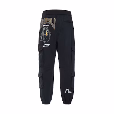 EVISU Jogger Pants Black with Seagull Pocket Buddha Design 2ESHTM3SP572LFCT