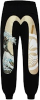 EVISU Kanagawa Wave Print Sweatpants - Black Relaxed Fit Casual Pants 2ESHTM4SP7094RXCT EVISU Kanagawa Wave Print Sweatpants - Black Relaxed Fit Casual Pants 2ESHTM4SP7094RXCT