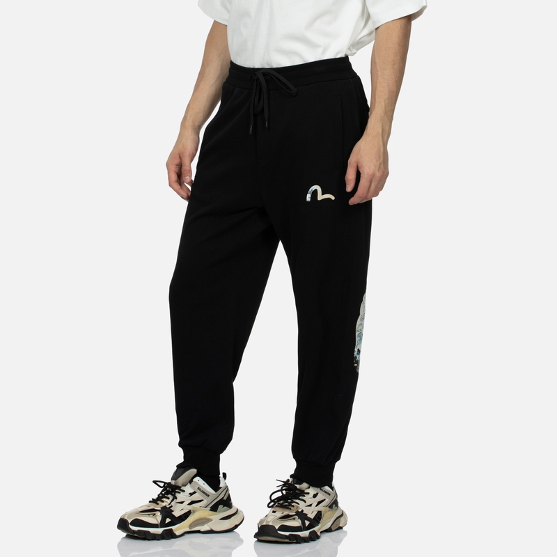 Purchase EVISU 神奈川海浪印花休閒長褲- 黑色寬鬆版型運動褲 2ESHTM4SP7094RXCT
