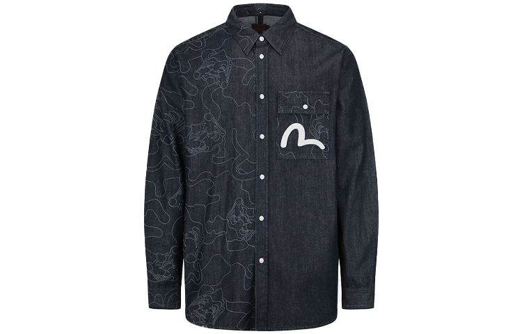 EVISU  Linear Camo Patchwork Long Sleeve Shirt 2EAHTM1SL171RXDN