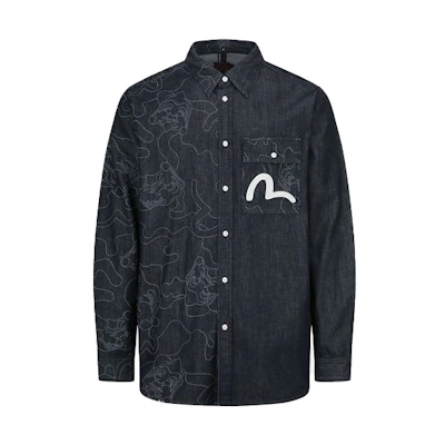 EVISU Linear Camo Patchwork Long Sleeve Shirt 2EAHTM1SL171RXDN