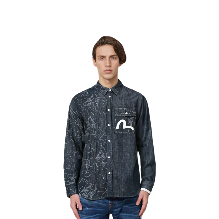 Shop 에비수 리니어 카모 패치워크 긴소매 셔츠 2EAHTM1SL171RXDN