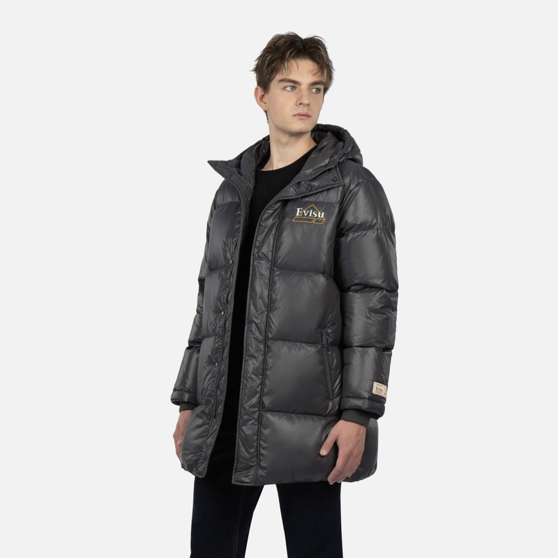 EVISU  Logo Embroidered Hooded Down Jacket - Dark Grey 2EAADM2NC746XXPL 圖 4