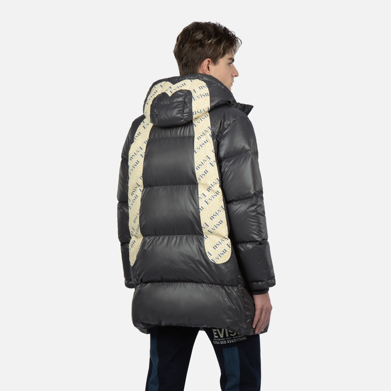 EVISU  Logo Embroidered Hooded Down Jacket - Dark Grey 2EAADM2NC746XXPL 圖 5