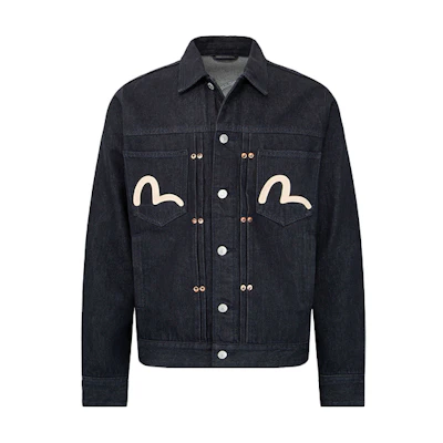 EVISU Logo Print Button Denim Jacket - Blue 2EAHTM2DJ721XXCT