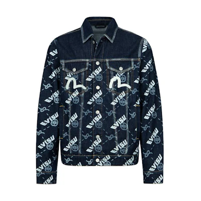 EVISU Logo Print Denim Jacket Single-Breasted Blue Jeans 2ESHTM3DJ719XXCT