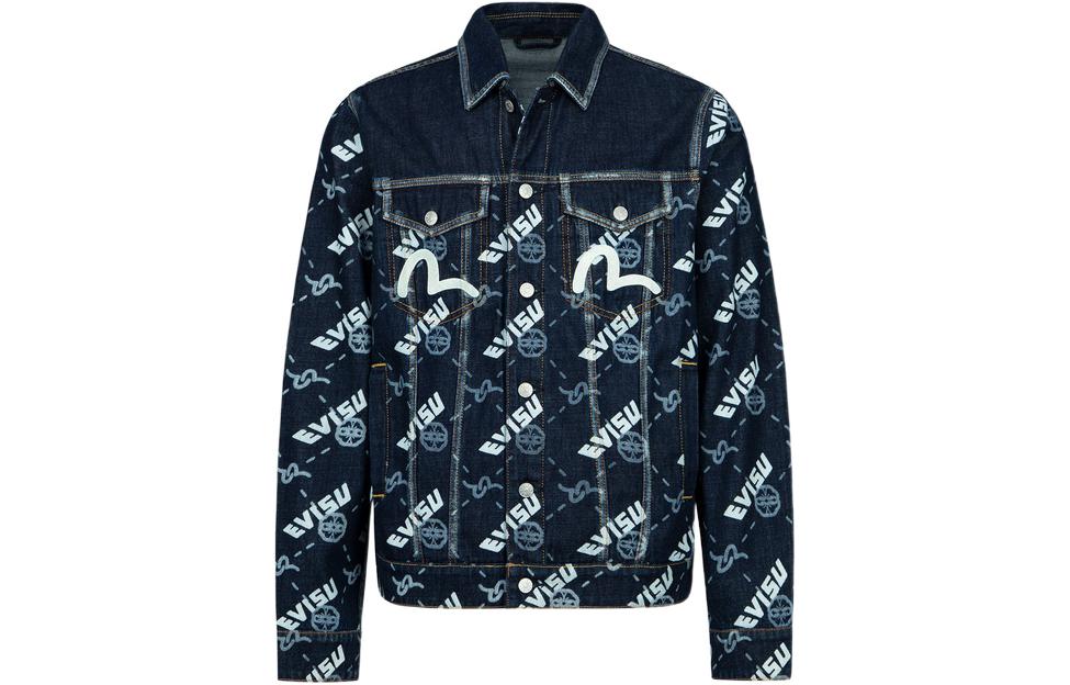 Order EVISU Jaket Denim Cetak Logo Single-Breasted Biru Jeans 2ESHTM3DJ719XXCT