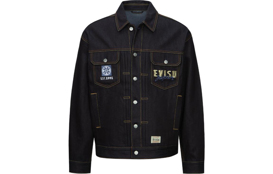 EVISU  Logo Print Denim Jacket with Collar Long Sleeves - Dark Blue 2EAHTM3DJ1007LFCT 圖 2