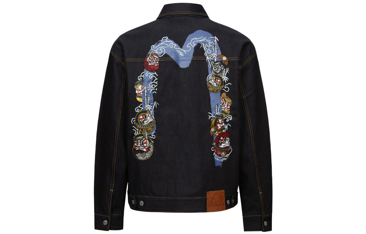 EVISU  Logo Print Denim Jacket with Collar Long Sleeves - Dark Blue 2EAHTM3DJ1007LFCT 圖 3