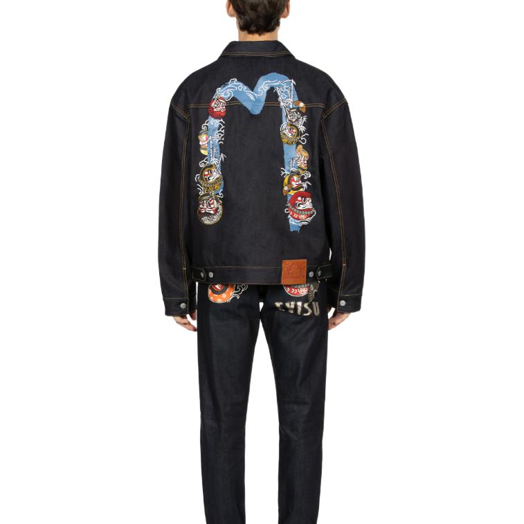 EVISU  Logo Print Denim Jacket with Collar Long Sleeves - Dark Blue 2EAHTM3DJ1007LFCT 圖 5