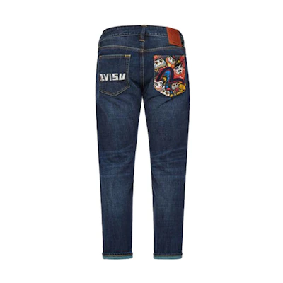 EVISU Logo Print Straight Denim Jeans in Blue. 2EAHTM1JE11610CT