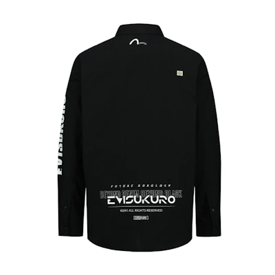 EVISU Long Sleeve Black Shirt with Letter Logo Print and Turn-Down Collar. 2ESGNM3SL213RXCT