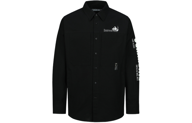 Lookbook EVISU 黑色長袖襯衫，字母Logo印花設計及翻領款式。 2ESGNM3SL213RXCT