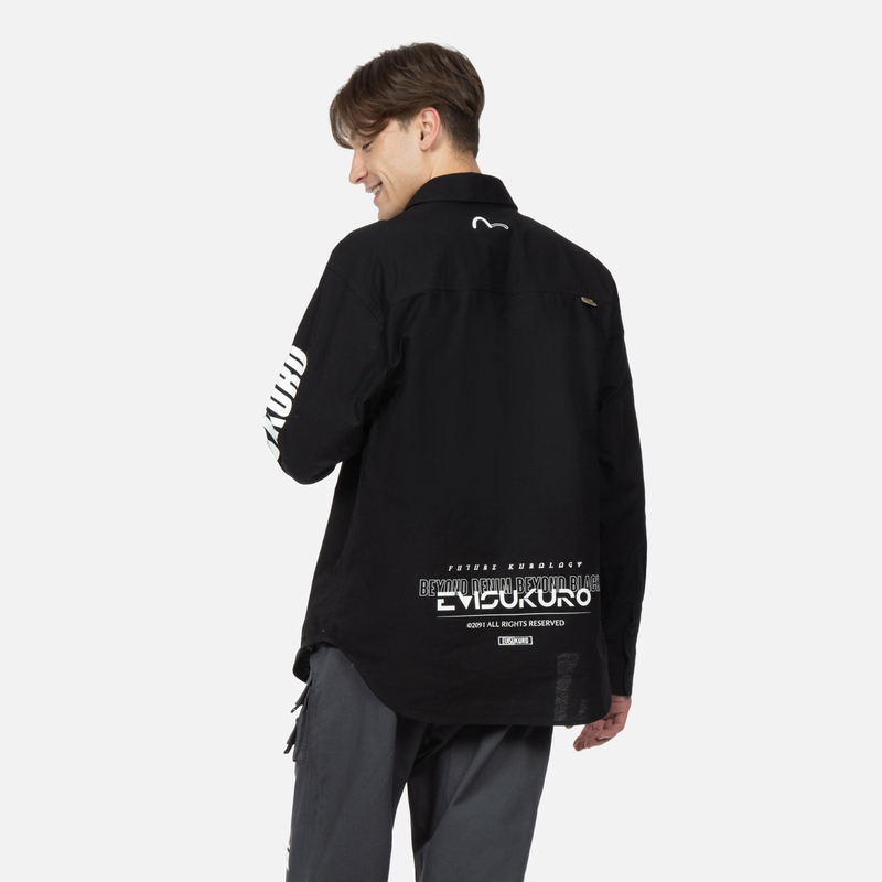 Purchase EVISU 黑色長袖襯衫，字母Logo印花設計及翻領款式。 2ESGNM3SL213RXCT