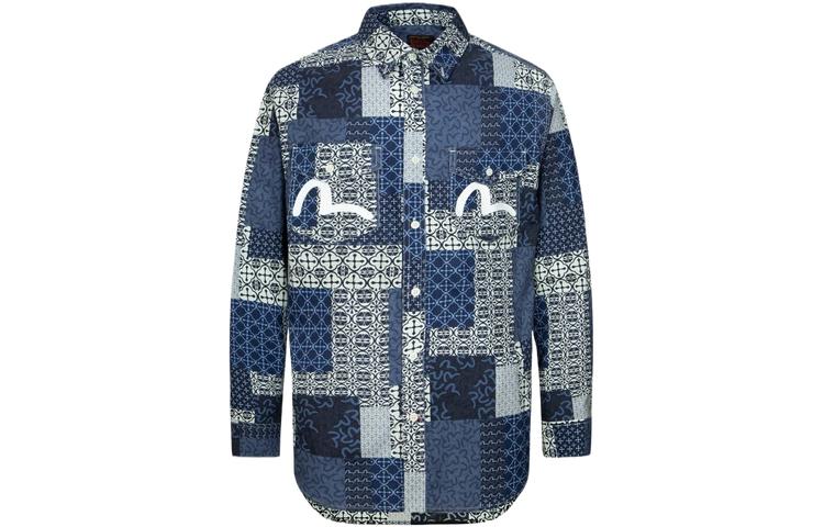 EVISU  Long Sleeve Shirt with All-Over Kamon and Seagull Pattern. 2ESHTM4SL7019RXCT