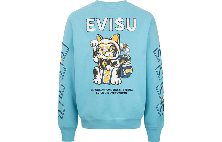 Lookbook EVISU Lucky Cat & Daruma Baju Sejuk Cetakan Putih/Blue. 2EAHTM2SW345RXCTMKBU