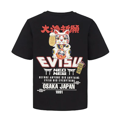 EVISU Lucky Cat Graphic Relaxed Fit Casual T-Shirt. 2ESHTM1TS539XX