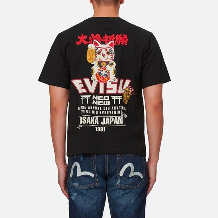 Cheap EVISU Camiseta Casual Ajustada con Gráfico de Gato de la Suerte. 2ESHTM1TS539XX