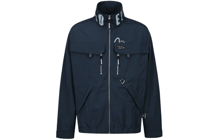 EVISU  Multi-Pocket Logo Print Stand Collar Jacket Deep Blue 2ESGNM3JK756RXPL