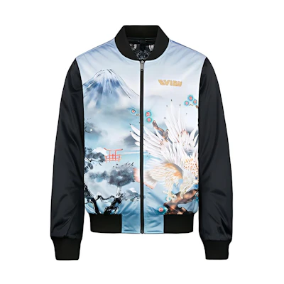 EVISU Multicolor Fuji & Eagle Print Embroidered Pilot Jacket. 2EAHTM0JK711XX