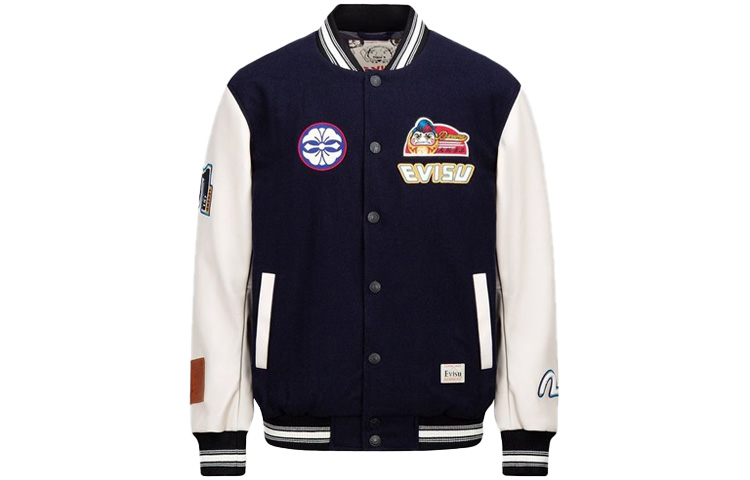 EVISU  Navy Blue Padded Baseball Jacket with Logo Patch and Lettering. 2EAHTM1JK714RXWQ 圖 2