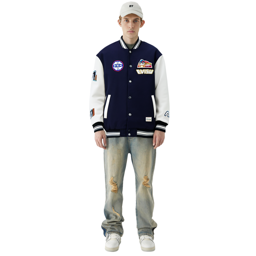 EVISU  Navy Blue Padded Baseball Jacket with Logo Patch and Lettering. 2EAHTM1JK714RXWQ 圖 4