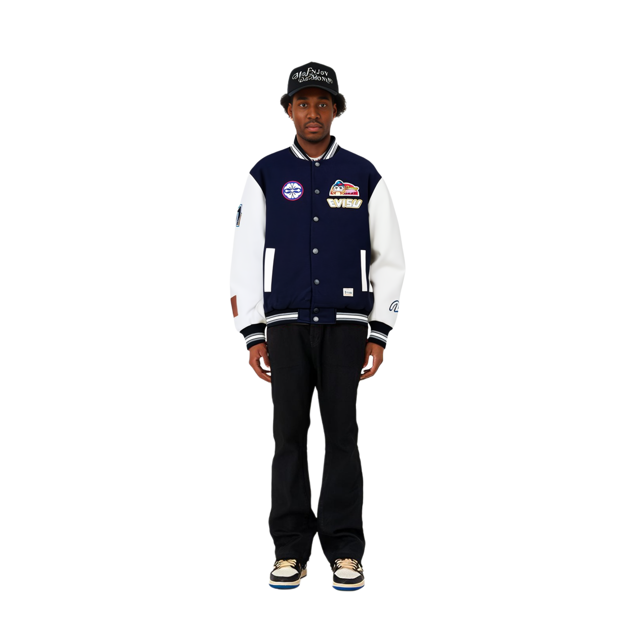 EVISU  Navy Blue Padded Baseball Jacket with Logo Patch and Lettering. 2EAHTM1JK714RXWQ 圖 5