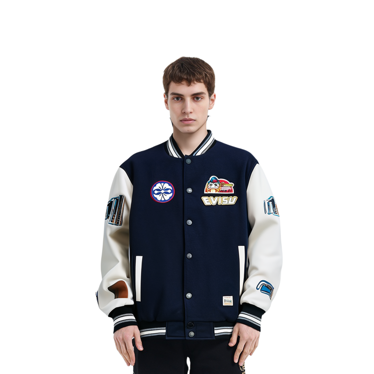 EVISU  Navy Blue Padded Baseball Jacket with Logo Patch and Lettering. 2EAHTM1JK714RXWQ 圖 6