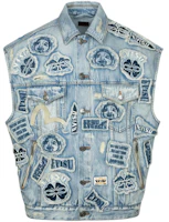 EVISU Oversized Distressed Denim Vest with Multiple Badges 2ESHTM4VS8109LFDN EVISU Oversized Distressed Denim Vest with Multiple Badges 2ESHTM4VS8109LFDN