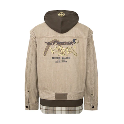 EVISU Patchwork Denim Jacket with Embroidery in Khaki. 2EAGNM2DJ700LFCT