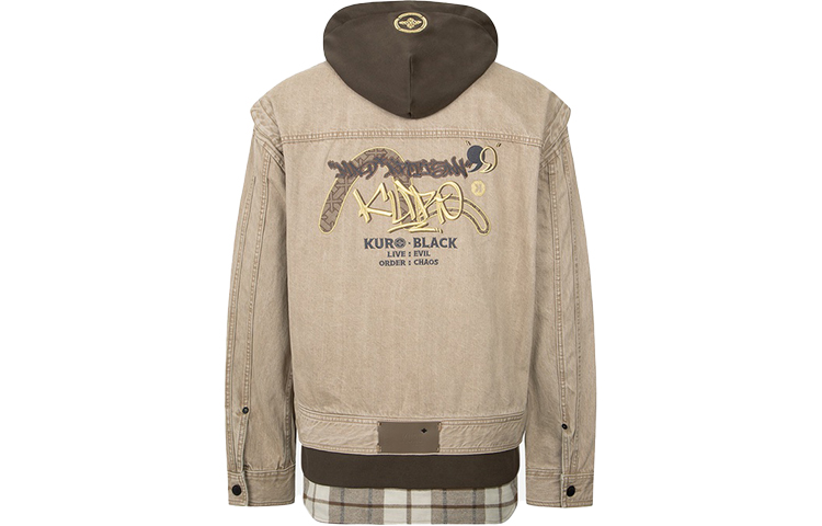 EVISU  Patchwork Denim Jacket with Embroidery in Khaki. 2EAGNM2DJ700LFCT 圖 2