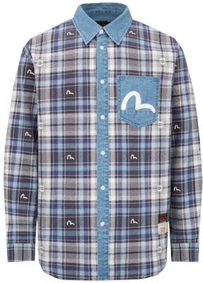 EVISU 格紋長袖襯衫海鷗刺繡牛仔藍 2ESHTM2SL251RXCT Order EVISU 格紋長袖襯衫海鷗刺繡牛仔藍 2ESHTM2SL251RXCT