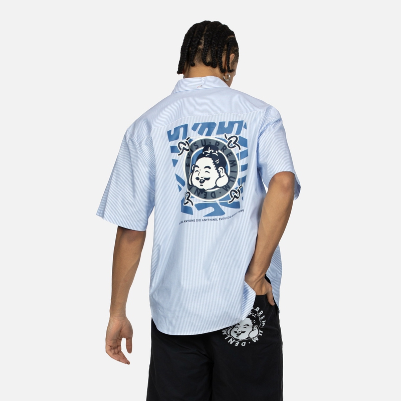 Shop EVISU Kemeja Lengan Pendek Cetakan Buddha Playful 2ESHTM4SS1021RXCT