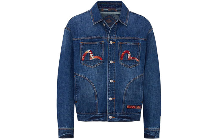 EVISU  Reversible Denim Jacket with Seagull Embroidery in Denim Blue. 2ESHTM1DJ706LF