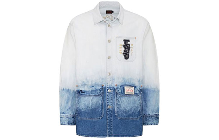 EVISU  Sake Bottle Embroidered Tie-Dye Denim Jacket - White 2ESHTM1SJ721LF