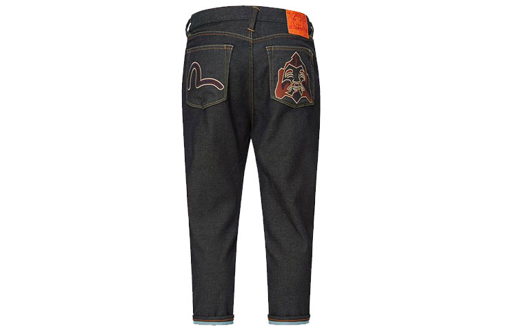 EVISU  Seagull & Buddha Embroidered Cropped Denim Jeans in Blue. 2ESHTM1JE10727