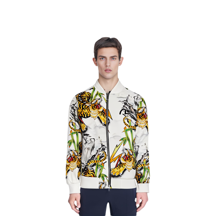 Shop EVISU 海鷗刺繡虎紋飛行夾克外套. 2ESHTM0JK716XX