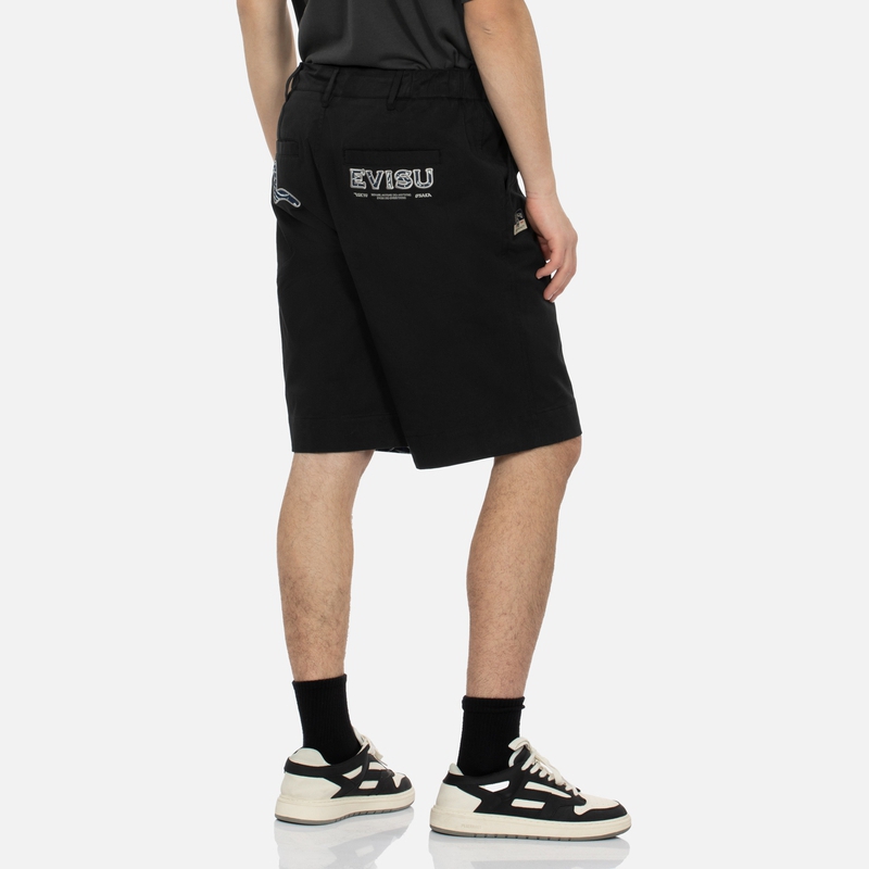 Shop EVISU カモメロゴ刺繍 リラックスフィット カジュアルショーツ. 2ESHTM4SH7054RXCT